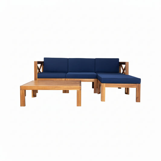 Alora 5-Piece Outdoor Patio Wood Sectional Sofa Set With Cushions