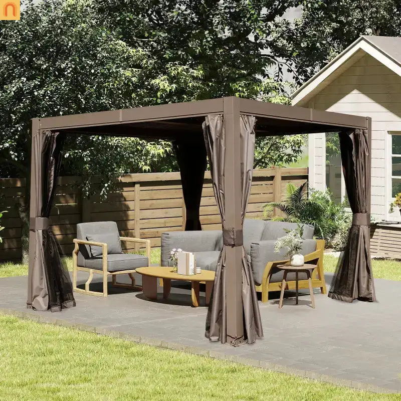Pergola Louvered Aluminum Brown 10x10ft Adjustable Roof Drainage