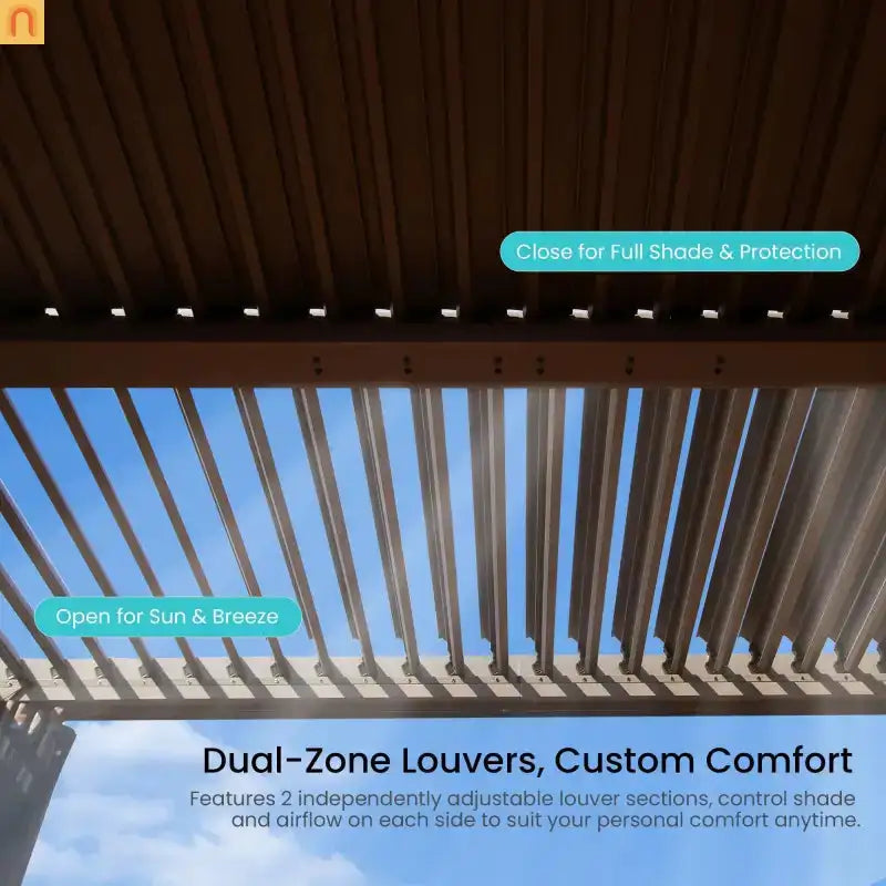 Pergola Louvered Aluminum Brown 10x10ft Adjustable Roof Drainage