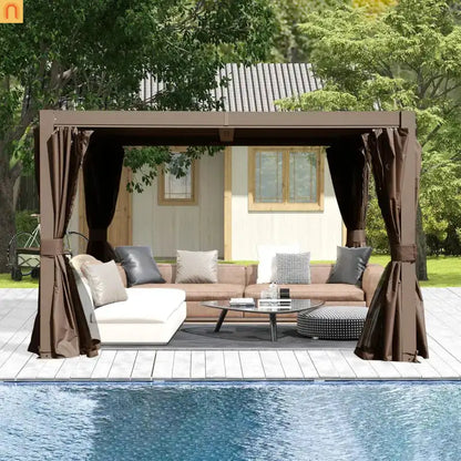 Pergola Louvered Aluminum Brown 10x10ft Adjustable Roof Drainage