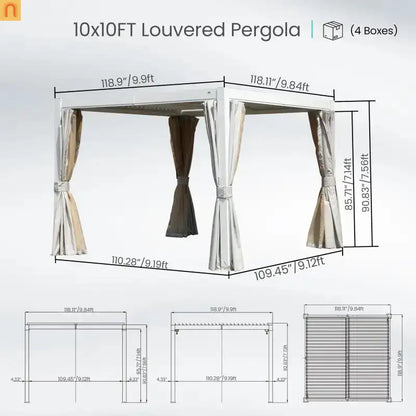 Pergola Louvered Aluminum White 10x10ft Adjustable Roof Drainage