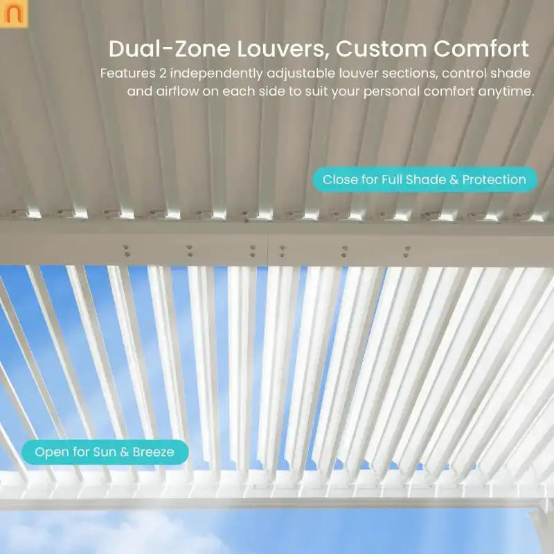 Pergola Louvered Aluminum White 10x10ft Adjustable Roof Drainage
