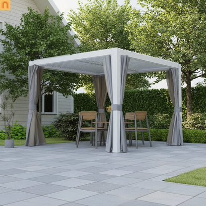 Pergola Louvered Aluminum White 10x10ft Adjustable Roof Drainage