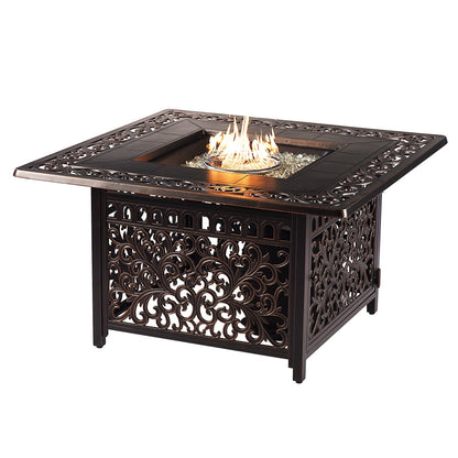Black Aluminum Fire Table Set with Two Loveseats and Two Club Chairs