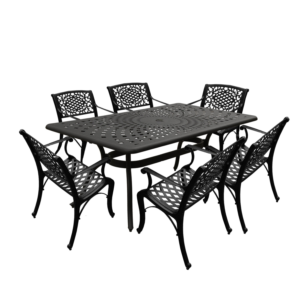 Outdoor Aluminum 7pc Black Rectangular Patio Dining Set and Six Chairs