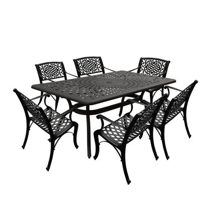 Outdoor Aluminum 7pc Black Rectangular Patio Dining Set and Six Chairs