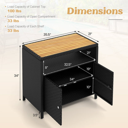 Outdoor PE Rattan Storage Cabinet – Acacia Wood Top, Weather‑Resistant Design with Magnetic Doors