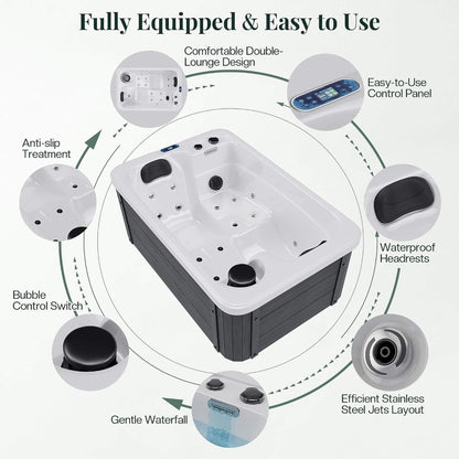 2‑Person Outdoor Plug & Play Hot Tub – 15 Jets, LED Lighting & Waterfall