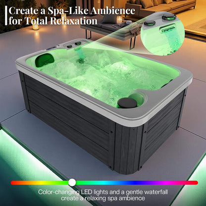 2‑Person Outdoor Plug & Play Hot Tub – 15 Jets, LED Lighting & Waterfall