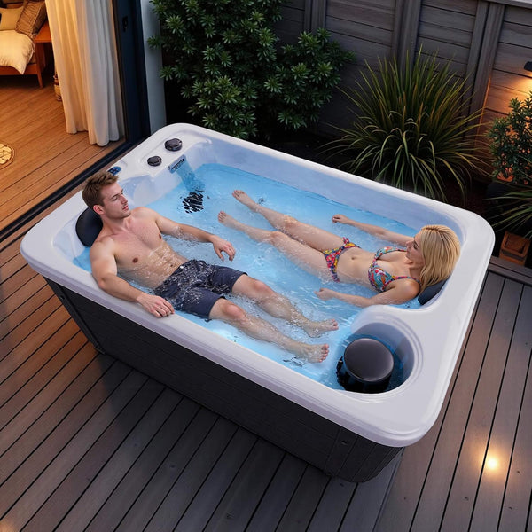 2‑Person Outdoor Plug & Play Hot Tub – 15 Jets, LED Lighting & Waterfall