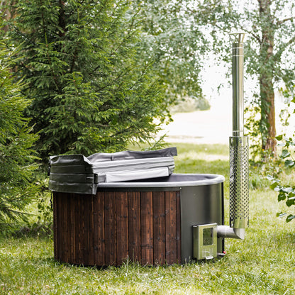 4‑Person Wood‑Fired Hot Tub – ThermoWood® Exterior, Fiberglass Insert & Fast 90‑Minute Heating