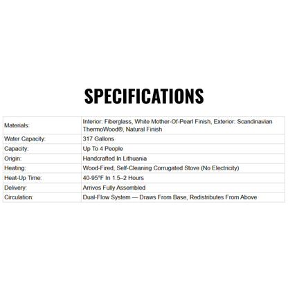 4‑Person Wood‑Fired Hot Tub – ThermoWood® Exterior, Fiberglass Insert & Fast 90‑Minute Heating