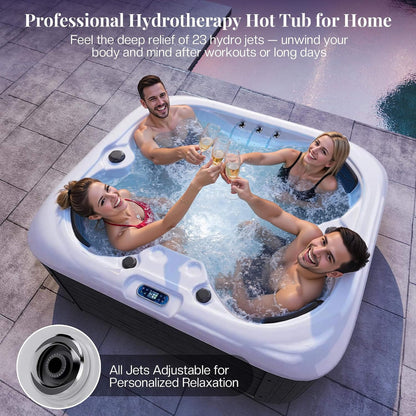4‑Person Outdoor Plug & Play Hot Tub – 23 Jets, LED Lighting & Waterfall