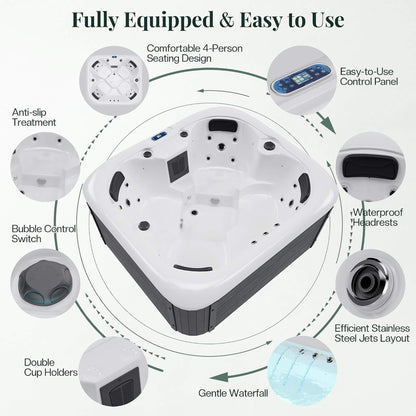 4‑Person Outdoor Plug & Play Hot Tub – 23 Jets, LED Lighting & Waterfall