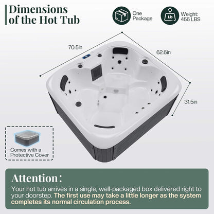 4‑Person Outdoor Plug & Play Hot Tub – 23 Jets, LED Lighting & Waterfall
