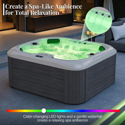 4‑Person Outdoor Plug & Play Hot Tub – 23 Jets, LED Lighting & Waterfall
