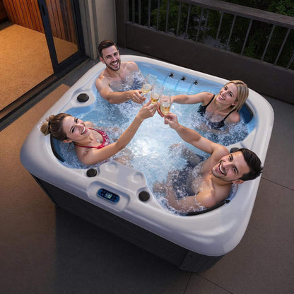 4‑Person Outdoor Plug & Play Hot Tub – 23 Jets, LED Lighting & Waterfall