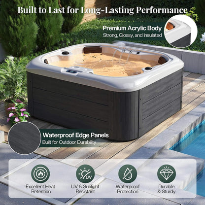 4‑Person Outdoor Plug & Play Hot Tub – 23 Jets, LED Lighting & Waterfall