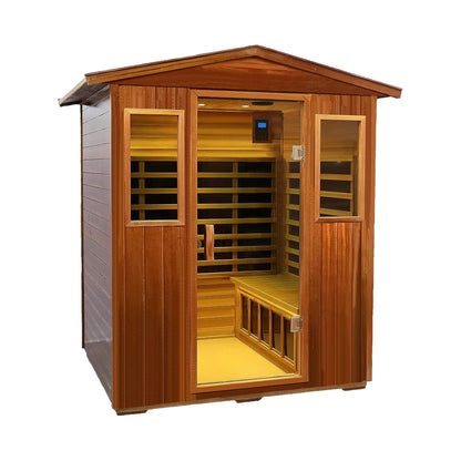 Moretti 4-Person Outdoor Mahogany Full Spectrum Ultra-Low EMF FAR Infrared Sauna With Chromotherapy And Bluetooth Speakers