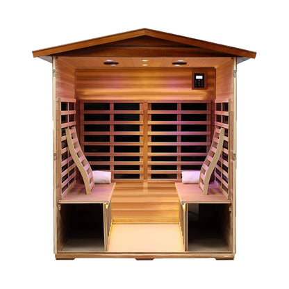 Moretti 4-Person Outdoor Mahogany Full Spectrum Ultra-Low EMF FAR Infrared Sauna With Chromotherapy And Bluetooth Speakers