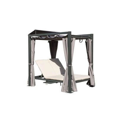 Alora Premium Aluminum Outdoor Patio Daybed with Retractable Canopy & Double Chaise Lounge