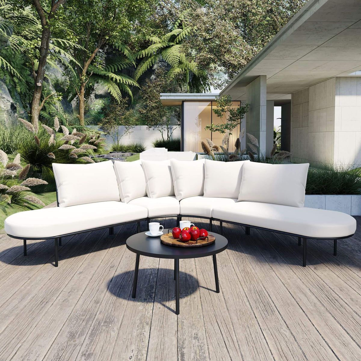 Curved 6‑Person Patio Sofa Set — 4.72" Cushions, Iron Frame & Adjustable Feet