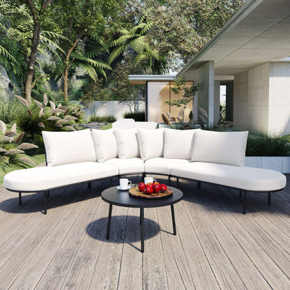 Curved 6‑Person Patio Sofa Set — 4.72" Cushions, Iron Frame & Adjustable Feet