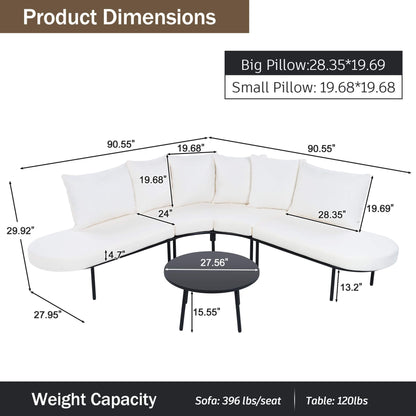Curved 6‑Person Patio Sofa Set — 4.72" Cushions, Iron Frame & Adjustable Feet