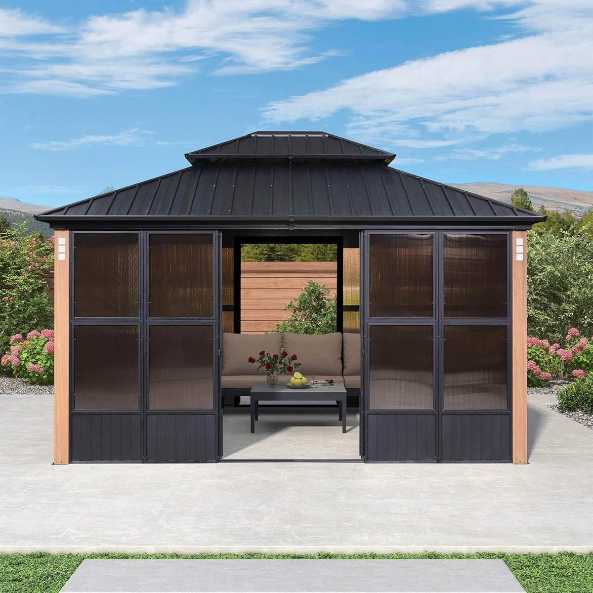 Outdoor Patio Solarium Sunroom – All‑Weather Aluminum Enclosed Garden Room with Sliding Doors