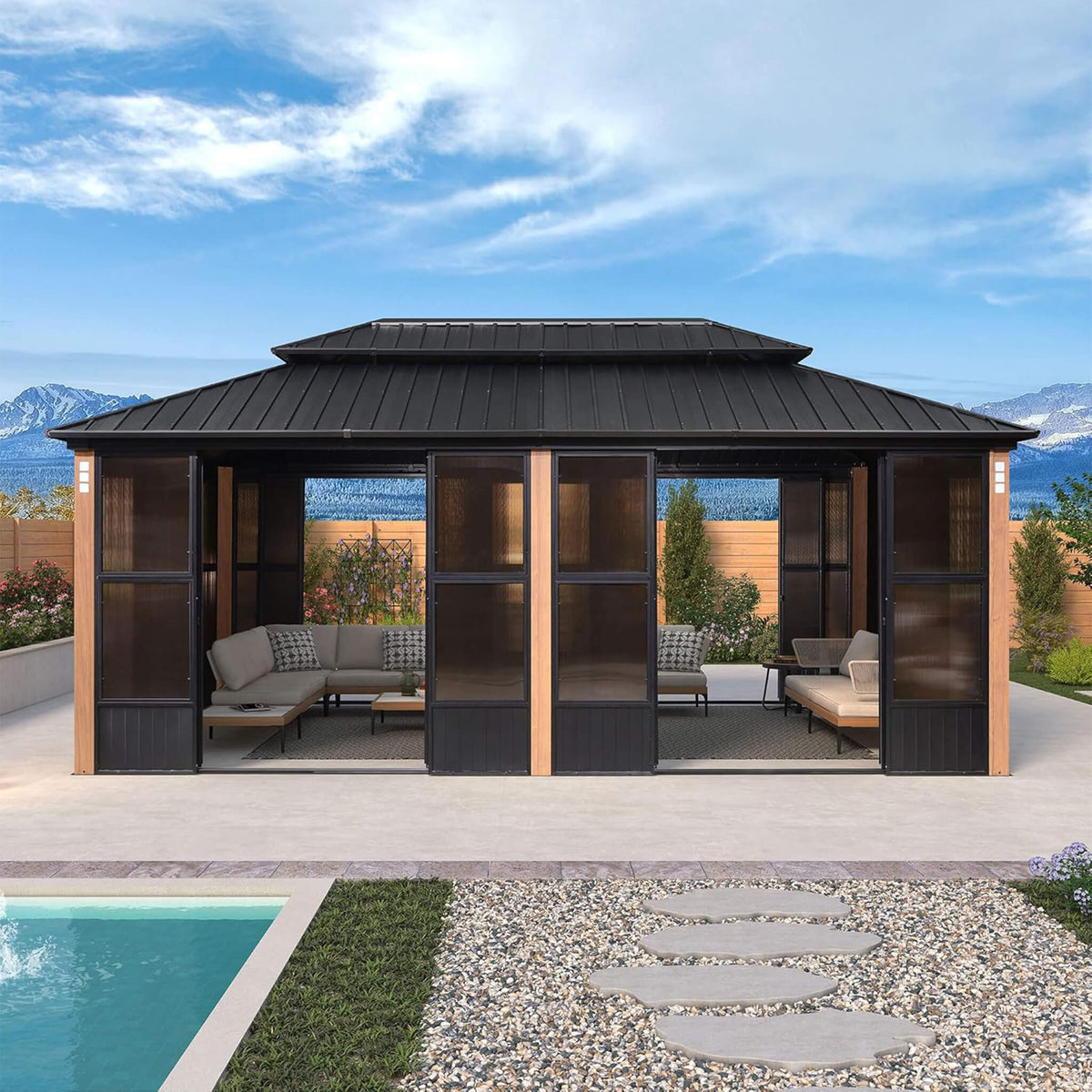 Outdoor Patio Solarium Sunroom – All‑Weather Aluminum Enclosed Garden Room with Sliding Doors