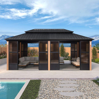 Outdoor Patio Solarium Sunroom – All‑Weather Aluminum Enclosed Garden Room with Sliding Doors