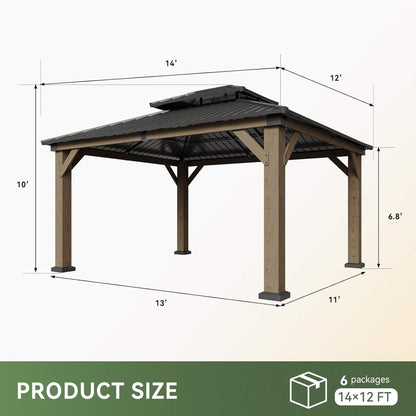 Outdoor Cedar Wood Gazebo with Galvanized Steel Hardtop Roof – Multiple Sizes