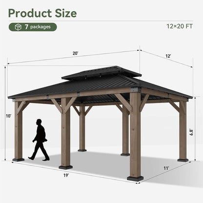 Outdoor Cedar Wood Gazebo with Galvanized Steel Hardtop Roof – Multiple Sizes