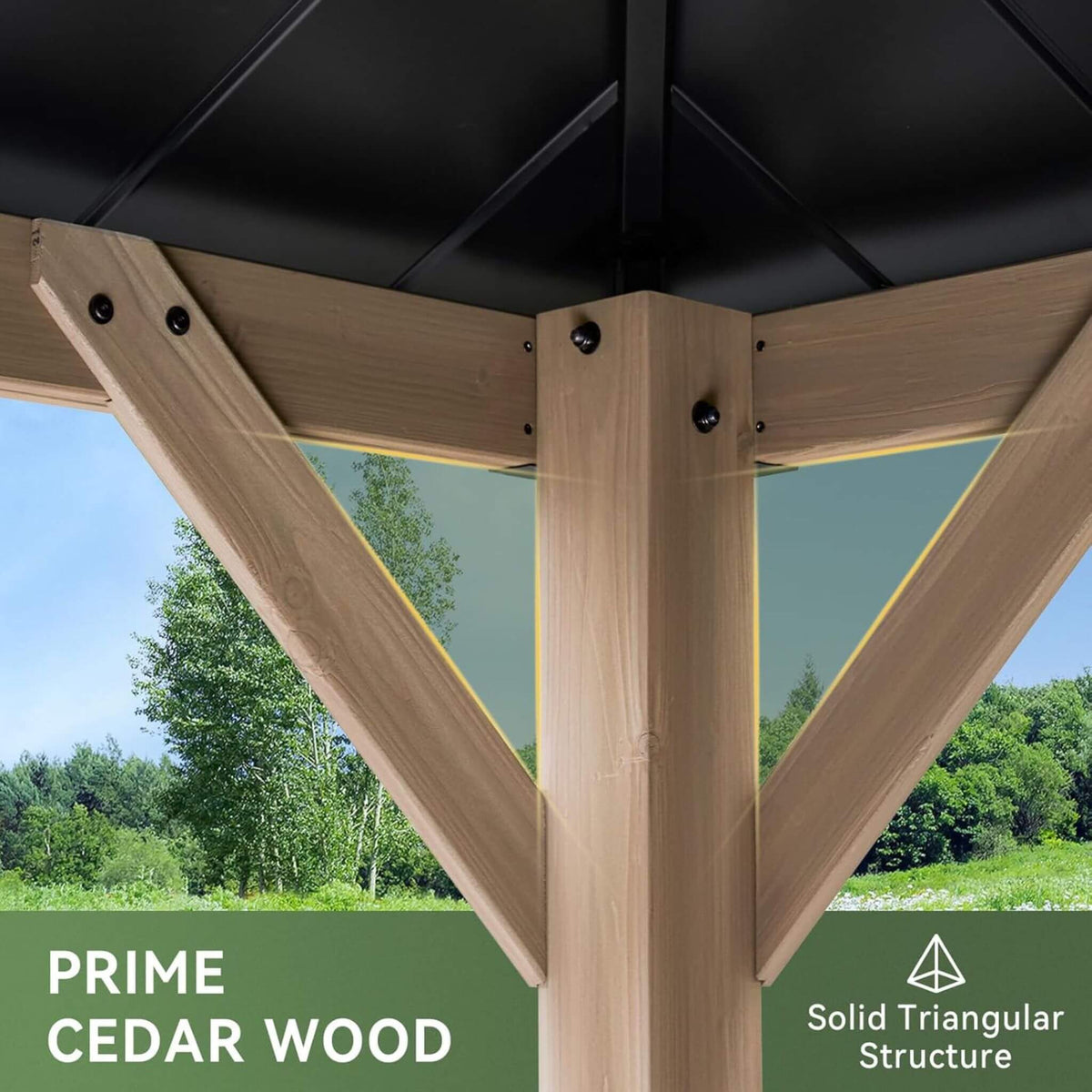 Outdoor Cedar Wood Gazebo with Galvanized Steel Hardtop Roof – Multiple Sizes