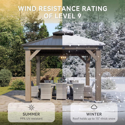 Outdoor Cedar Wood Gazebo with Galvanized Steel Hardtop Roof – Multiple Sizes