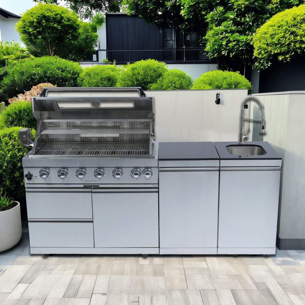 Castelle Flame Tuscany 96-inch 6‑Burner 85K BTU Propane Outdoor Kitchen Grill Island