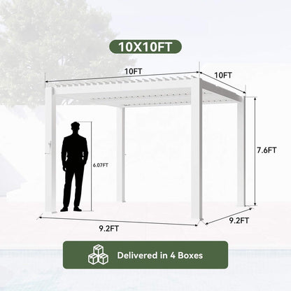 Alora Premium White Outdoor Metal Louvered Pergola With Drainage System-White