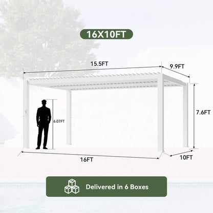 Alora Premium White Outdoor Metal Louvered Pergola With Drainage System-White