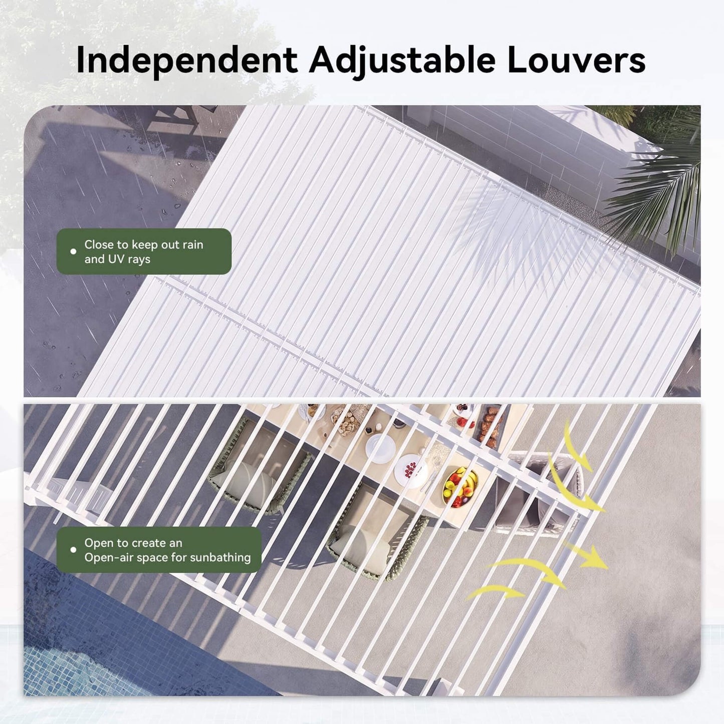 Alora Premium White Outdoor Metal Louvered Pergola With Drainage System-White