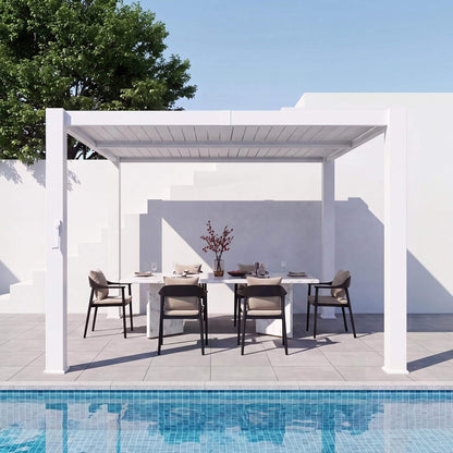 Alora Premium White Outdoor Metal Louvered Pergola With Drainage System-White