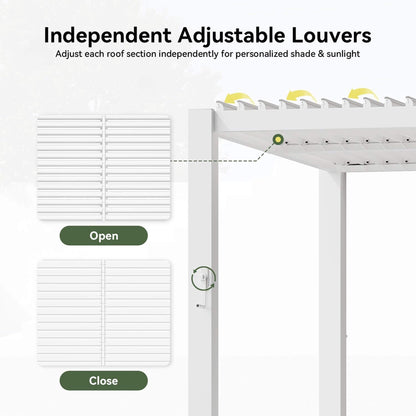 Alora Premium White Outdoor Metal Louvered Pergola With Drainage System-White