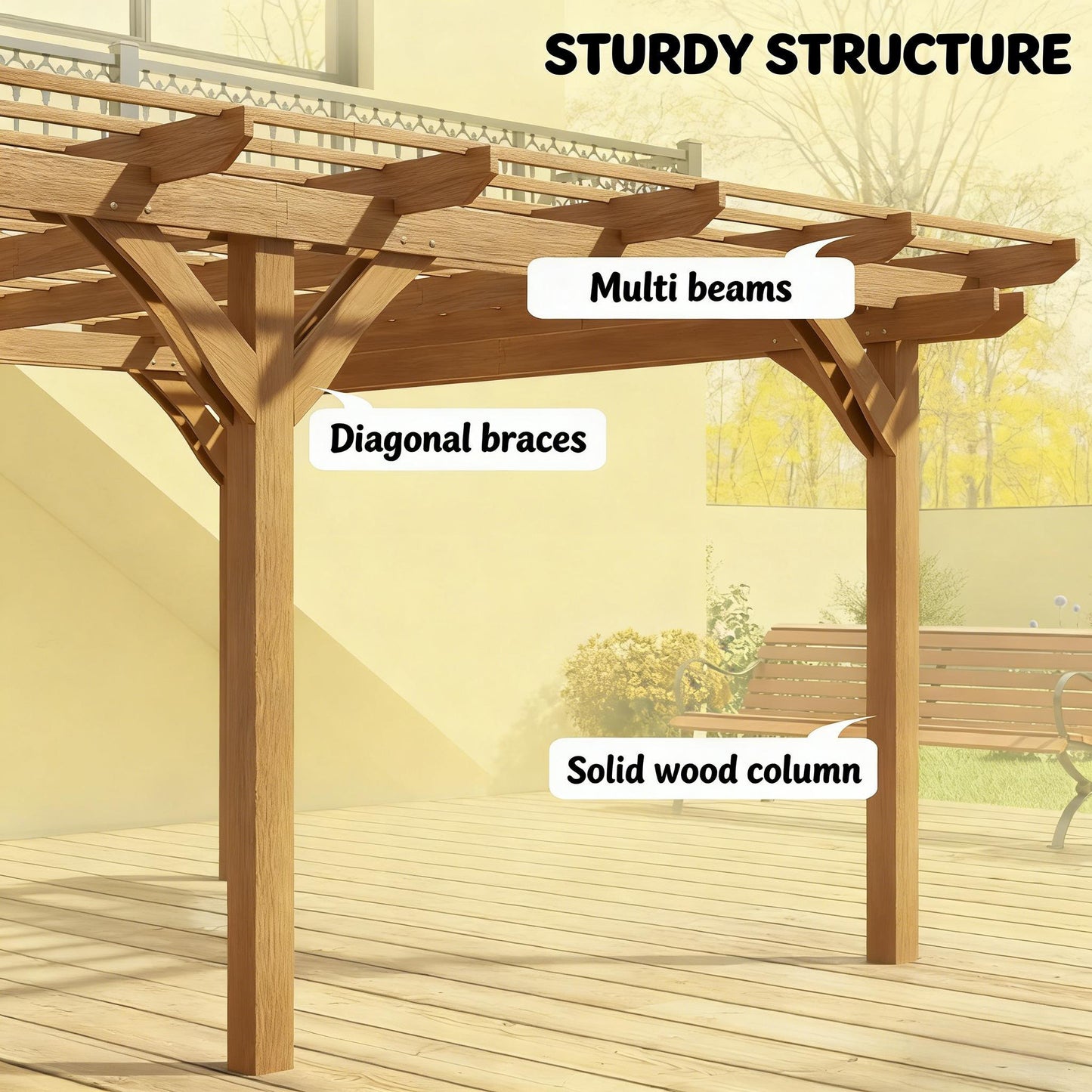 09X12FT Alora Premium Outdoor Wooden Grape Trellis Pergola