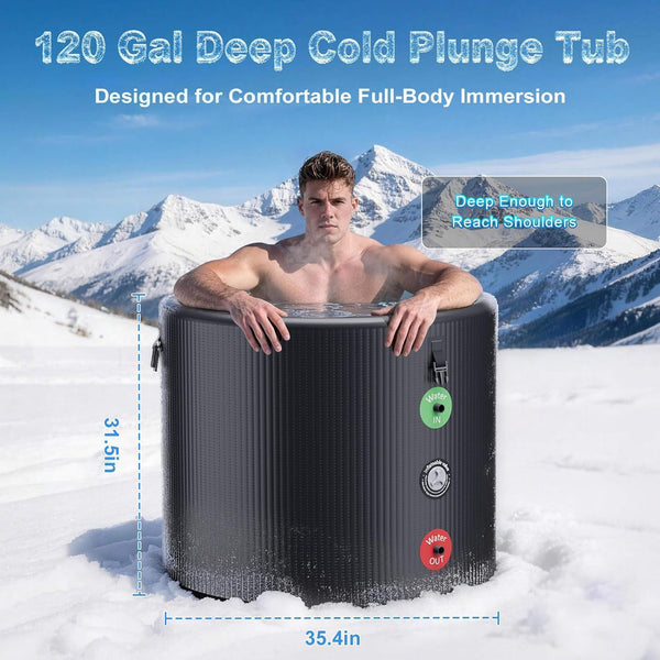 Premium XL 120 Gal Cold Plunge Tub Kit With 1/3 HP Chiller, Filter And Pump