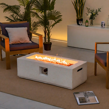 42" White Terrazzo Propane Fire Pit Table – 50,000 BTU with PVC Cover