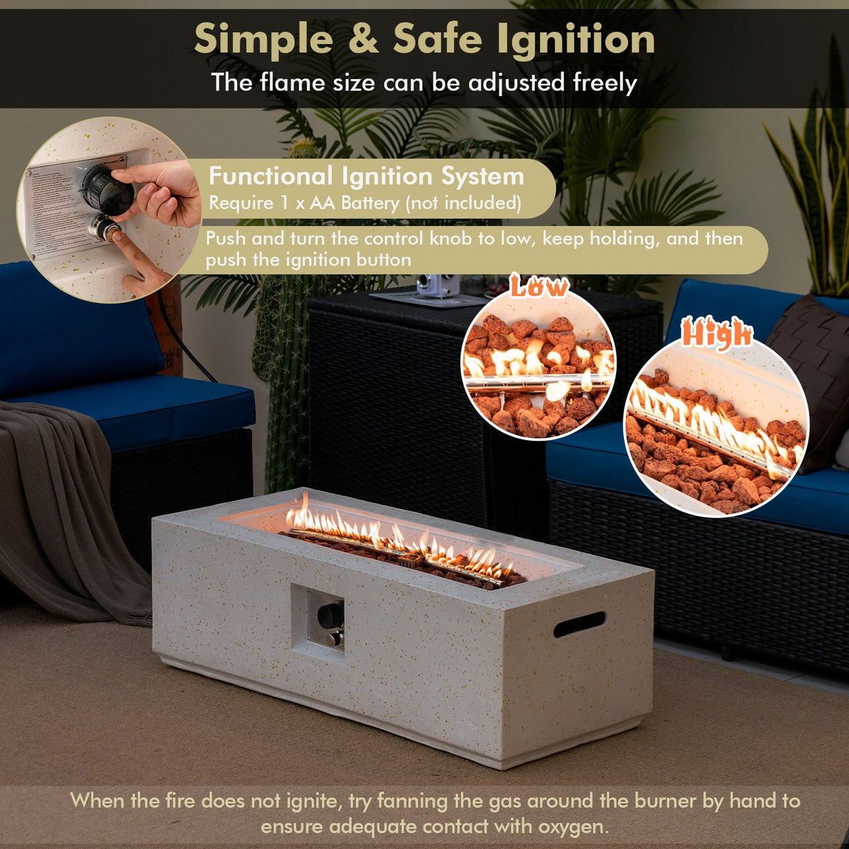42" White Terrazzo Propane Fire Pit Table – 50,000 BTU with PVC Cover