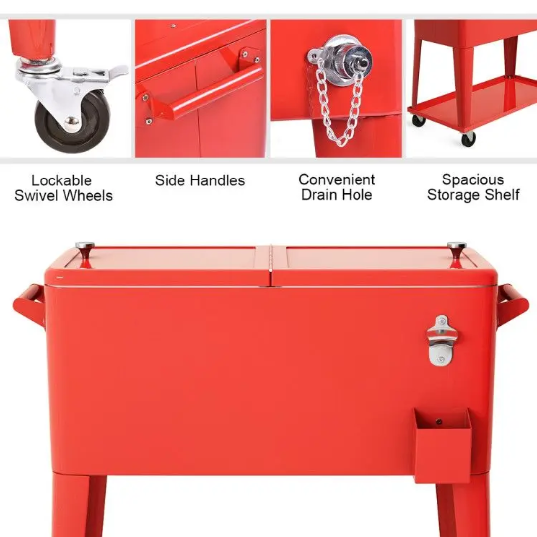 Rolling Party Cooler Ice Chest – Portable Outdoor Beverage Cart with Wheels