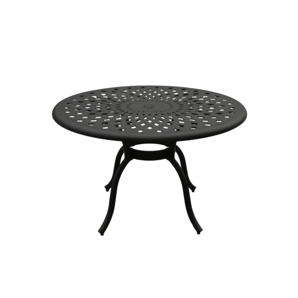 48" Round Black Aluminum Outdoor Dining Table – Modern Mesh Design with UV‑Resistant Powder‑Coated Finish