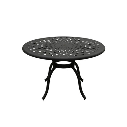 48" Round Black Aluminum Outdoor Dining Table – Modern Mesh Design with UV‑Resistant Powder‑Coated Finish