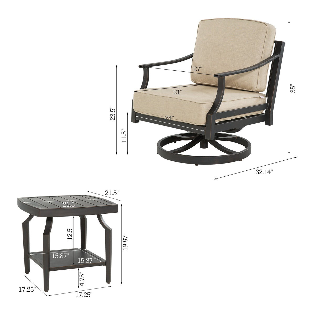Tamarin 3 Pieces Aluminum Patio Bistro Set With Sunbrella® Cushions