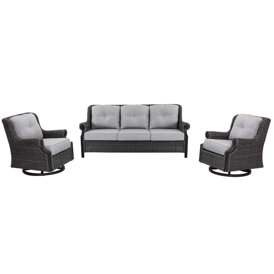 Lassen wicker living room set: 1 three-seater sofa and 2 swivel rocking chairs